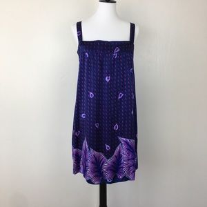 Purple Leaf Print Silk Dress